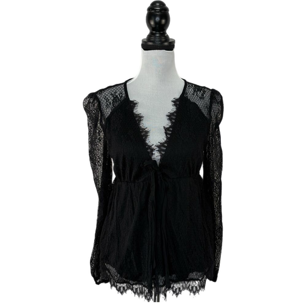 Black Lace Babydoll Whimsigoth Long Sleeve Shirt - Women's Size M